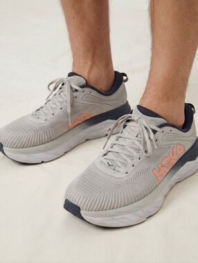 HOKA ONE ONE Bondi 7 Wide Running Shoes Gray Orange Women's 11D Athletic Active